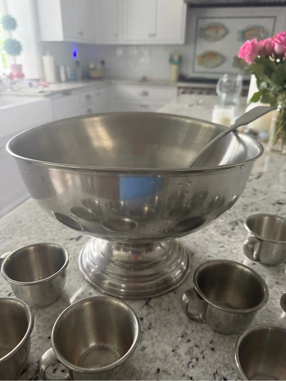Vintage Woodbury Pewter Punch Bowl Set with 12 Matching Cups